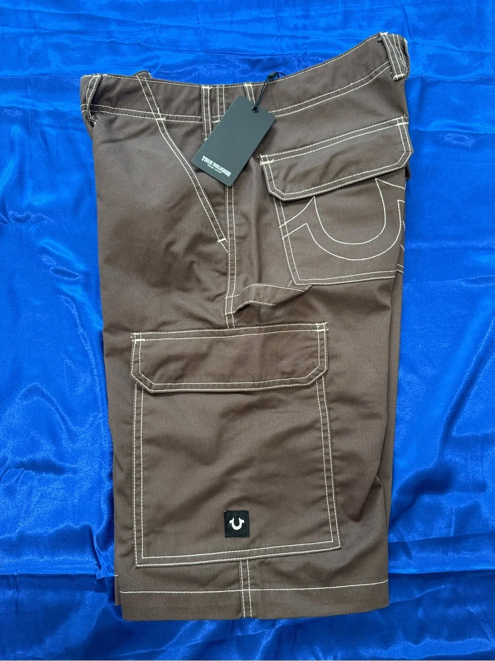 True Religion Brown / Bracken Utility Cargo Shorts with Contrast Stitching - 32